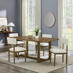 Dafne 5Pc 72" Rectangular Walnut Oak Finish Sled Dining Set with Beige Sherpa Fabric Chairs