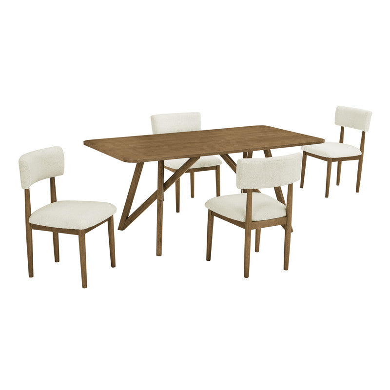 Dafne 5Pc 70" Rectangular Walnut Oak Geometric Cross Base Dining Set