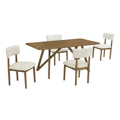 Dafne 5Pc 70" Rectangular Walnut Oak Geometric Cross Base Dining Set