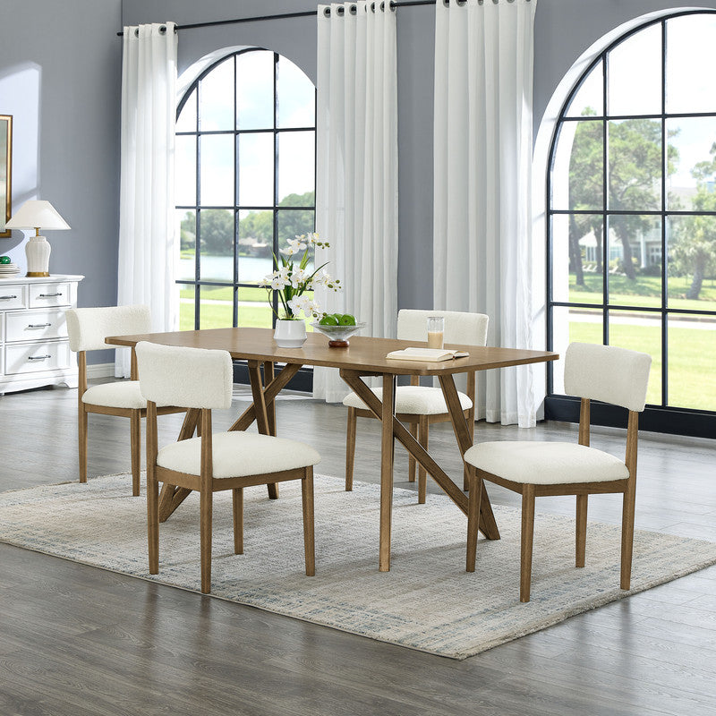 Dafne 5Pc 70" Rectangular Walnut Oak Geometric Cross Base Dining Set