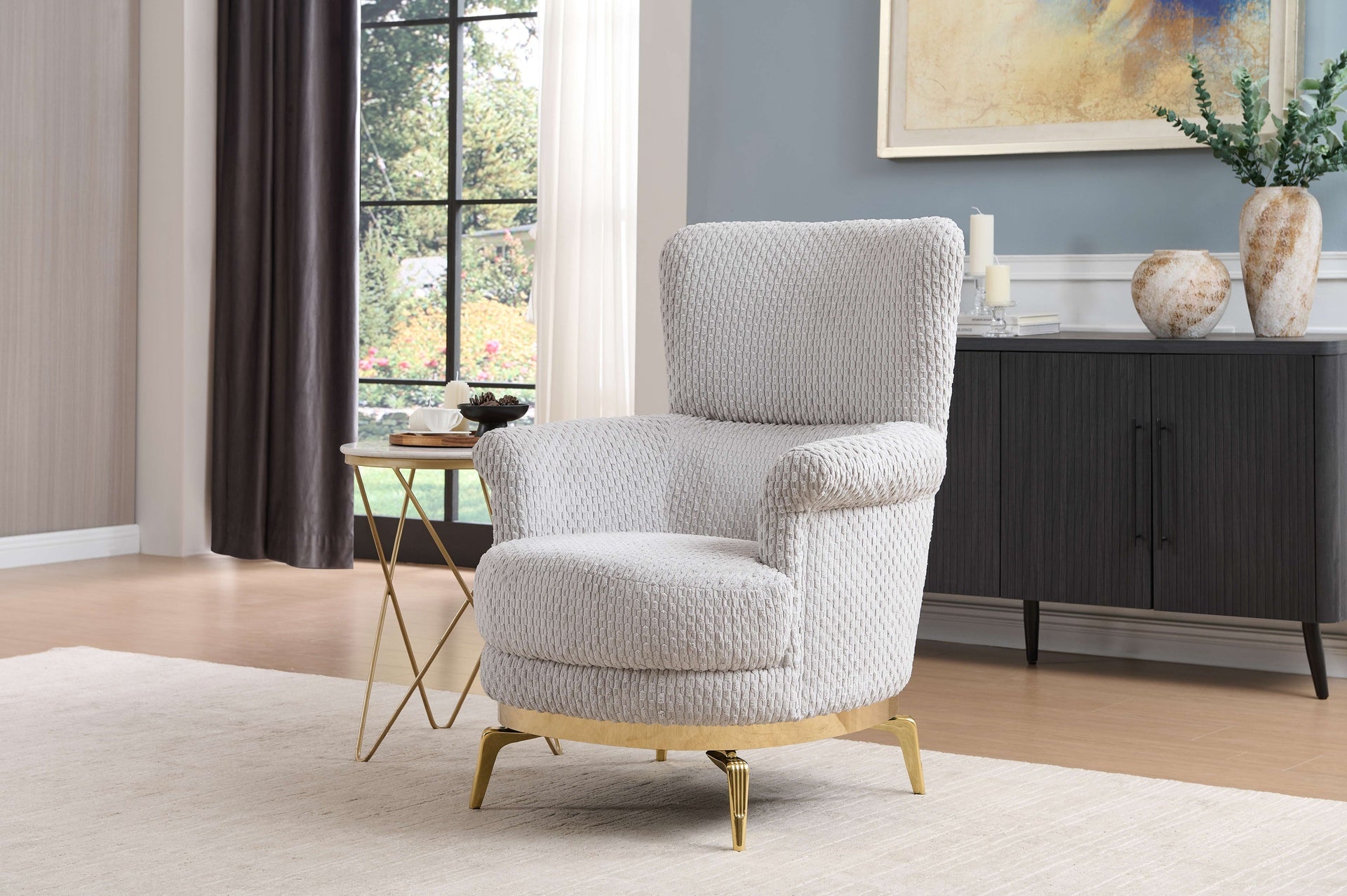 Zoe Modern style Chair made with wood and Gold accents in Gray  same as B009P303215 (CA Warehouse inventory)