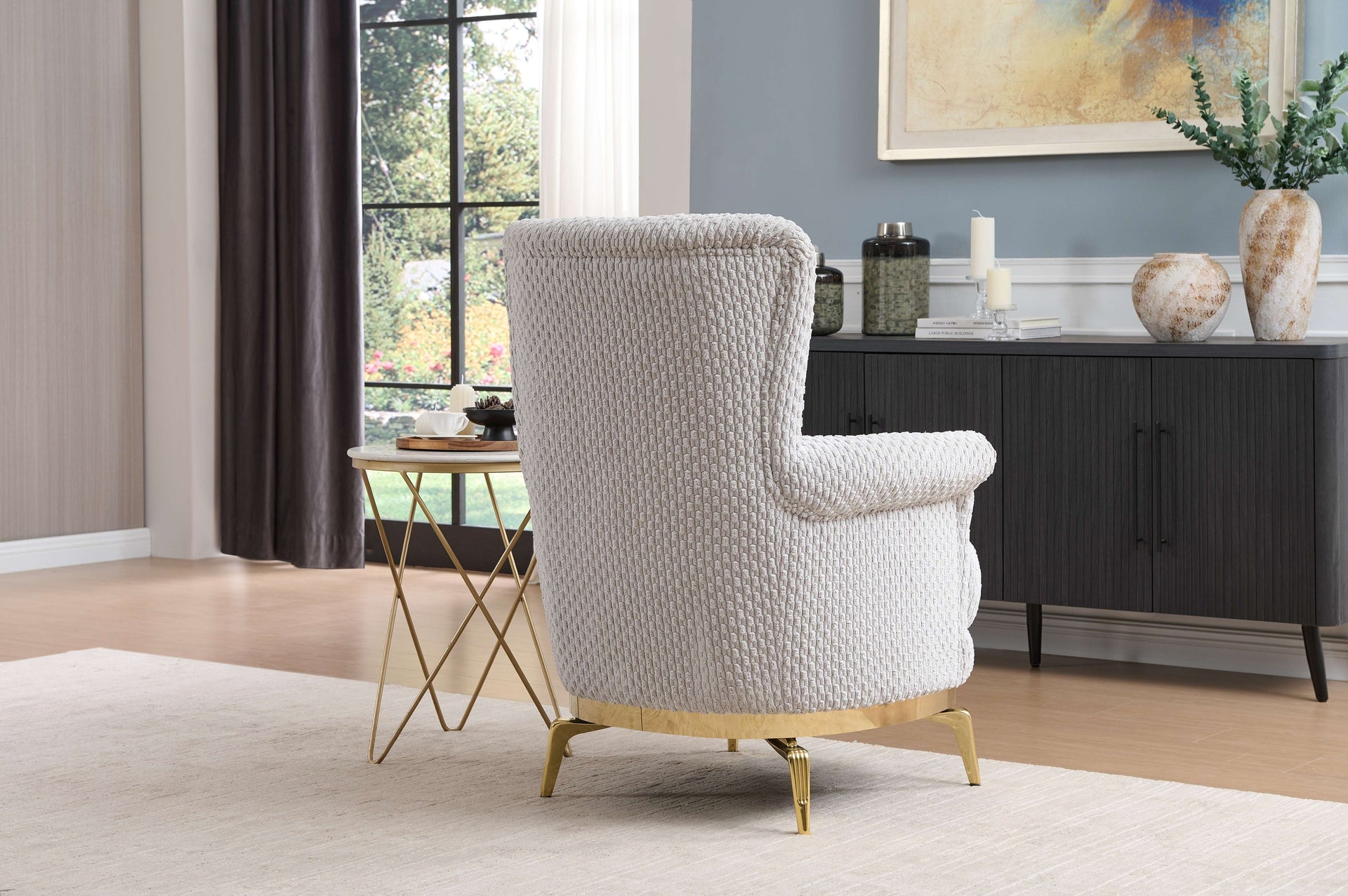 Zoe Modern style Chair made with wood and Gold accents in Gray  same as B009P303215 (CA Warehouse inventory)