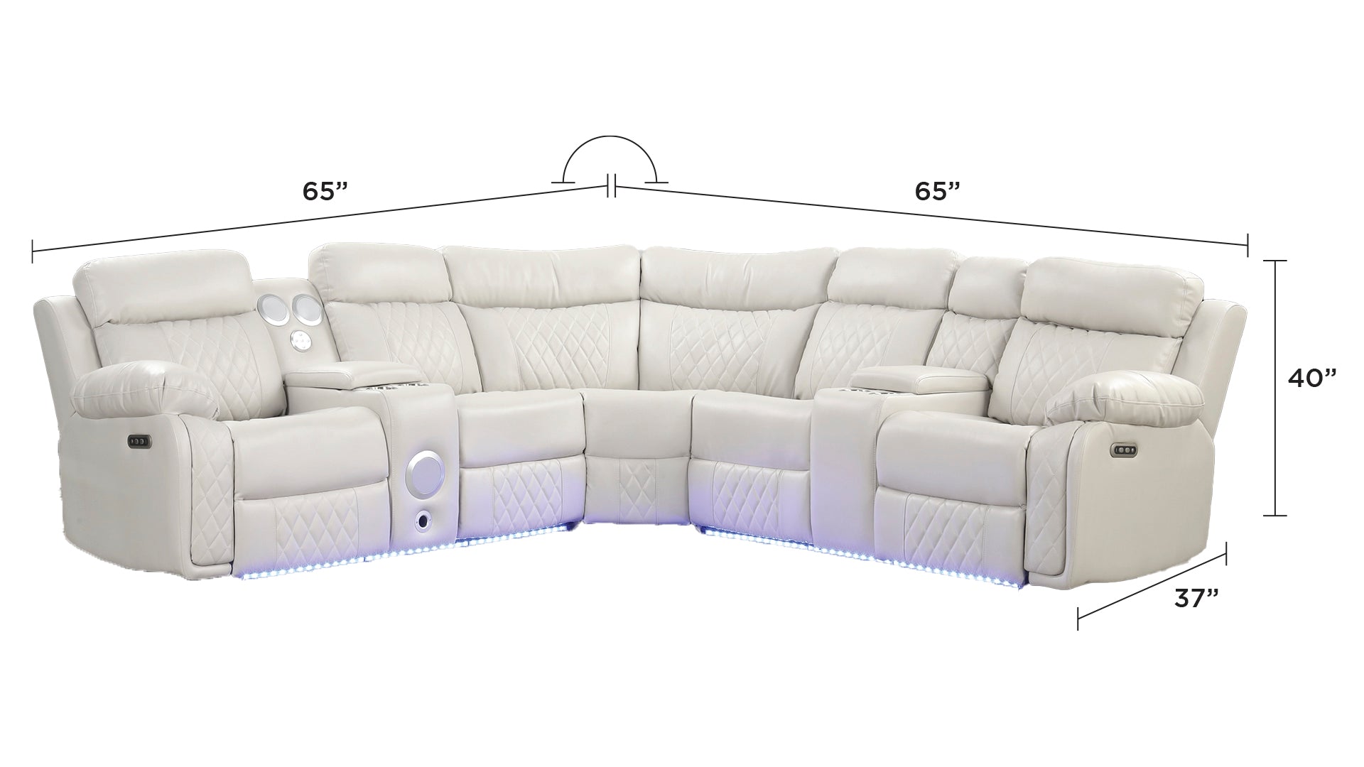 Lacrosse Modern Style power recliner sectional with Bluetooth speaker and LED made with wood & metal in Beige(CA INVENTORY)
