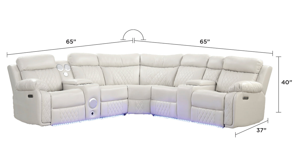 Lacrosse Modern Style power recliner sectional with Bluetooth speaker and LED made with wood & metal in Beige(CA INVENTORY)