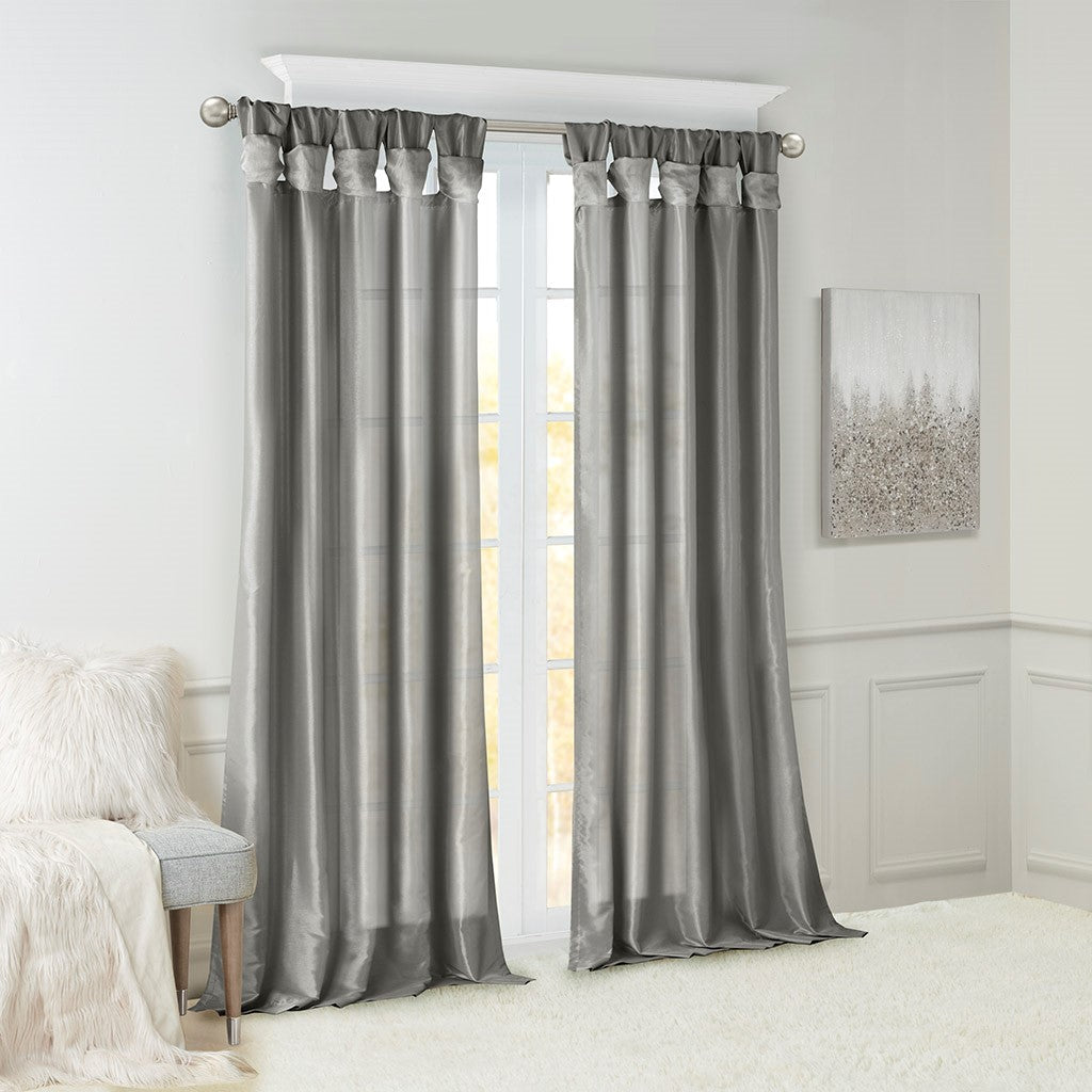 Twist Tab Lined Window Curtain Panel Charcoal 50x95"