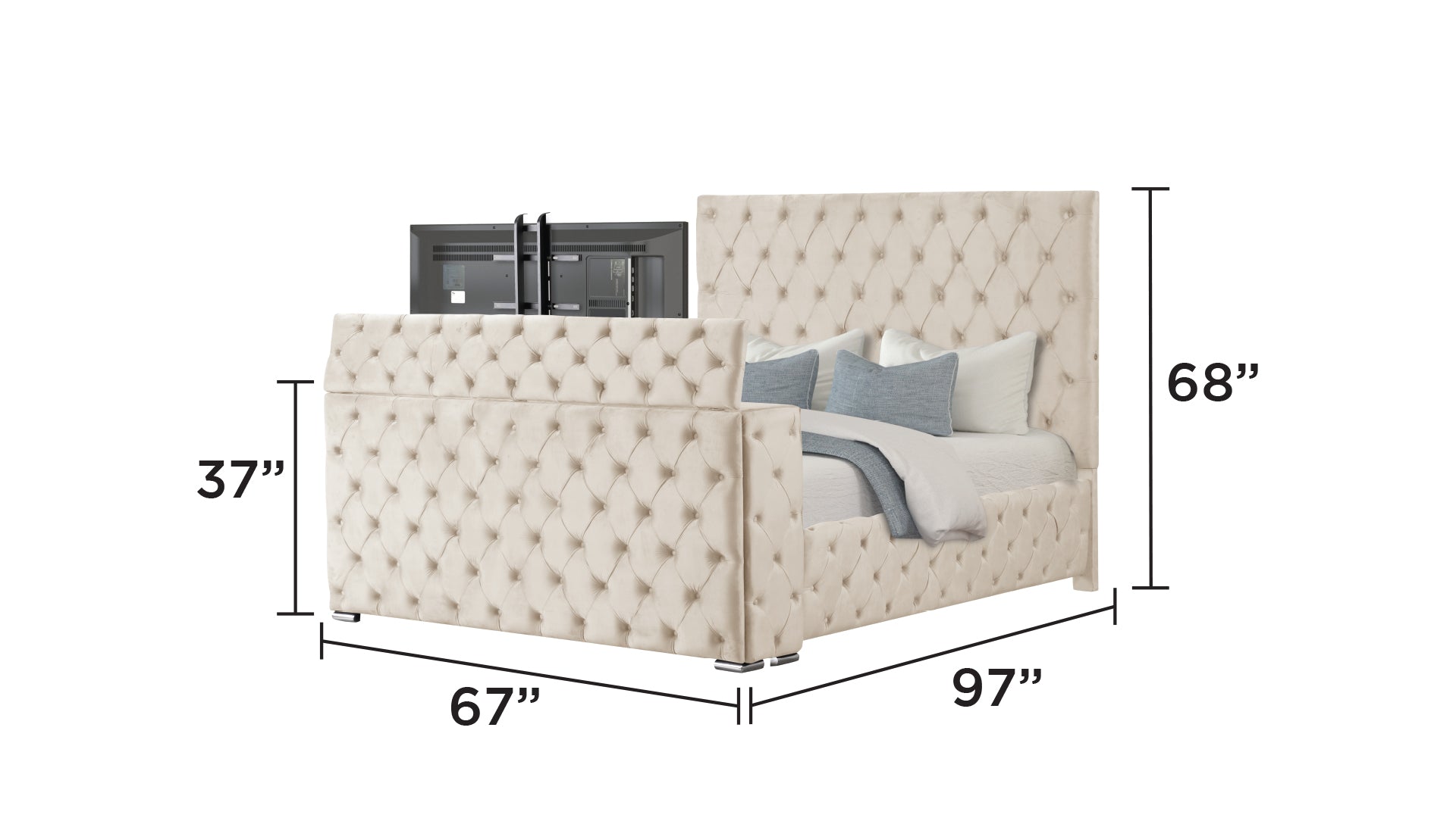 Encore Modern Style Tufted and Upholstered Queen 4PC Bedroom set made with wood in Beige(NJ Inventory)