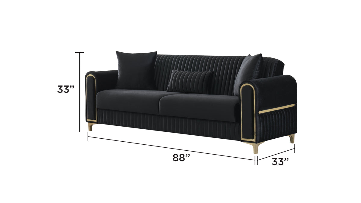 Melody Modern Contemporary Velvet Fabric Upholstered Sleeper Convertible Sofa made with Wood & Iron in Black