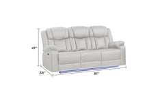 Challenger Modern Contemporary LED Power Recliner 3PC(Sofa + Loveseat + Chair) including cup holders Loveseat with console & Bluetooth speakers made with wood and metal frame in Beige(NJ INVENTORY)