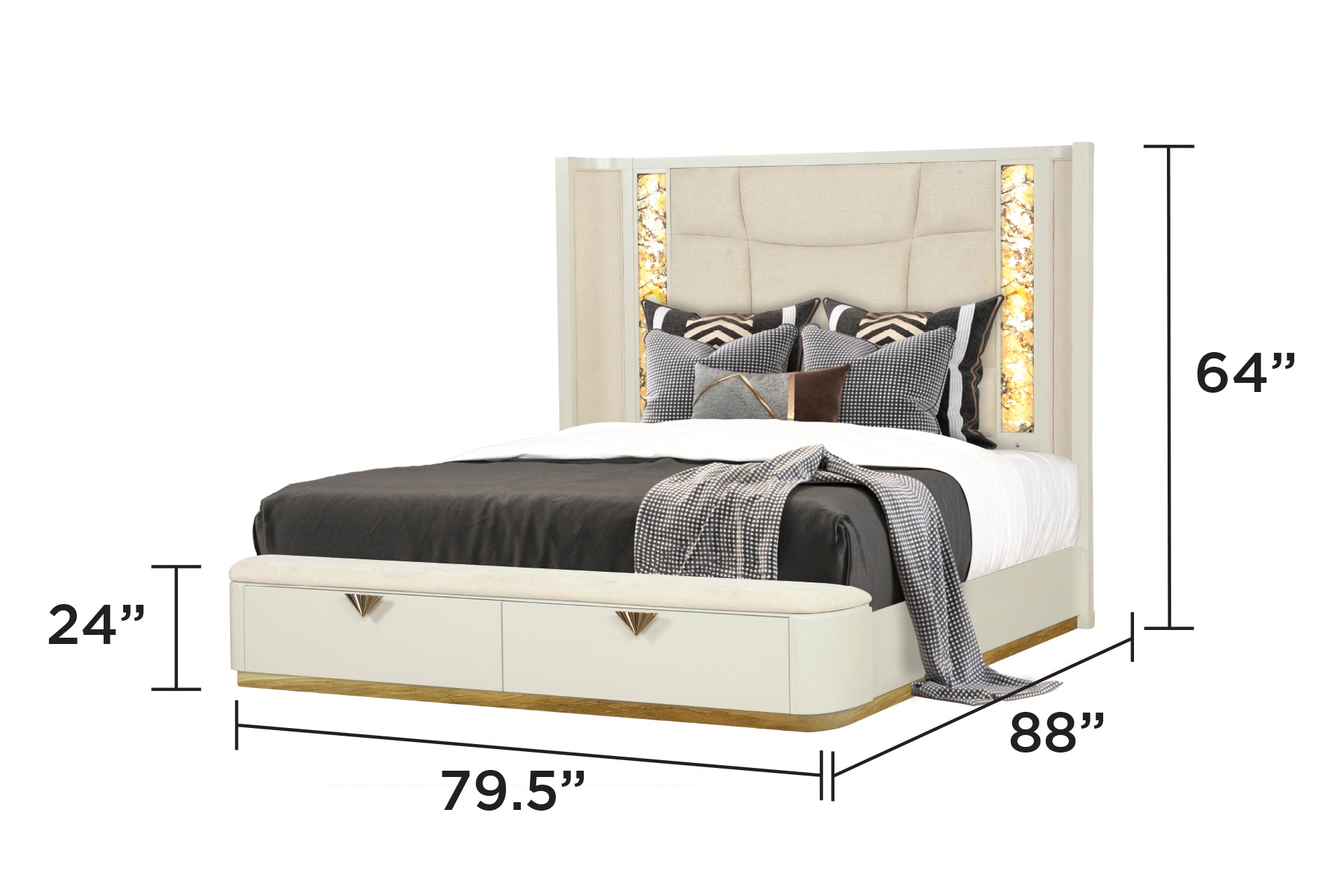 La Pierre Modern Style 4 Pc King Upholstered Bedroom Set Made with Wood and Gold Accents in Beige(NJ INVENTORY)