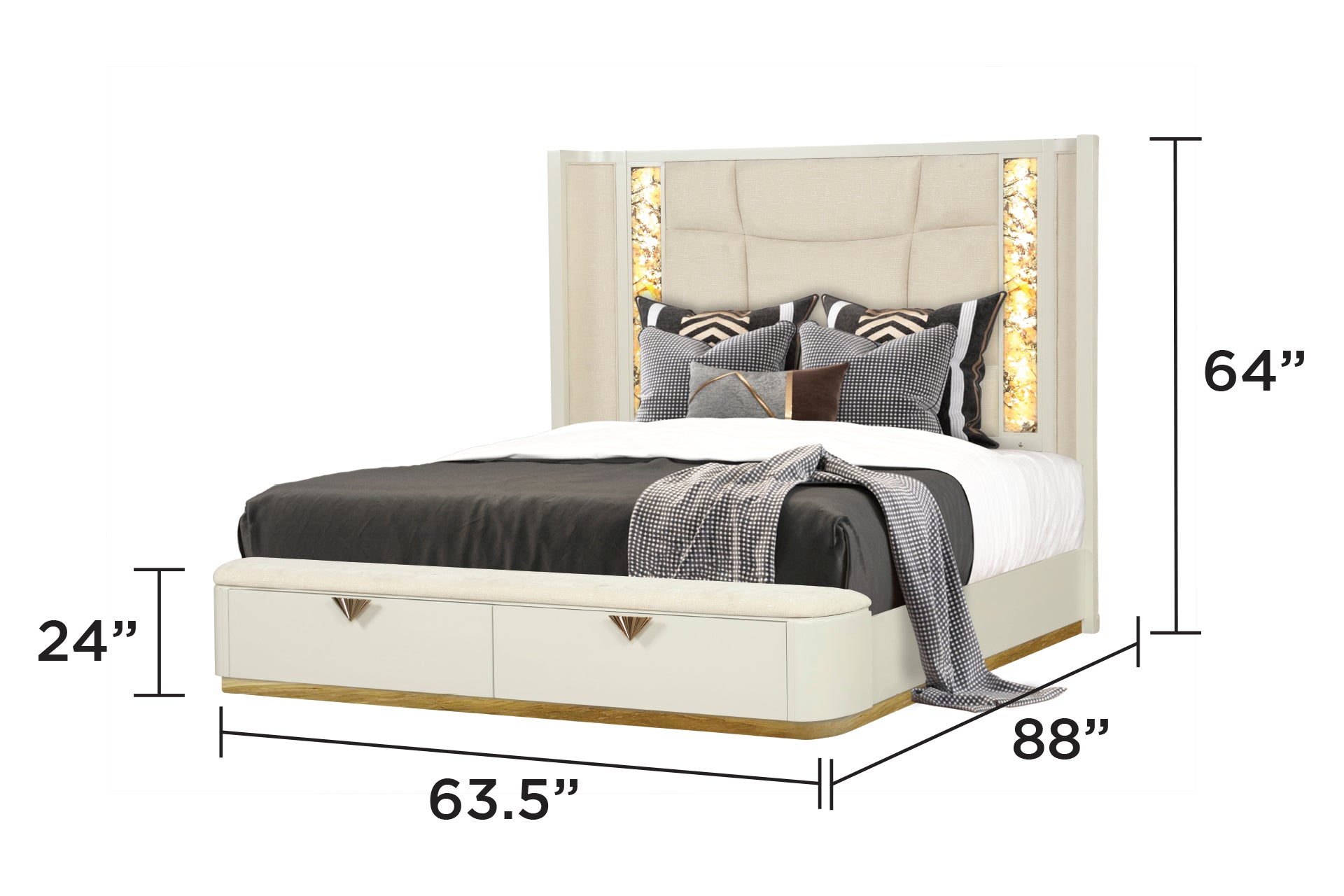La Pierre Modern Style 5 Pc Queen Upholstered Bedroom Set Made with Wood and Gold Accents in Beige(NJ INVENTORY)