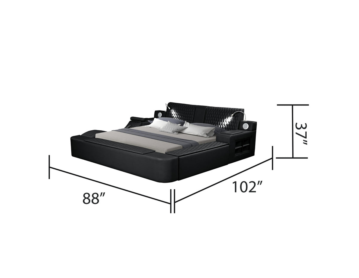 ZOYA Smart Multifunctional massager Queen Size Bed Made with Wood and Faux Leather in Black(NJ Warehouse Stock)