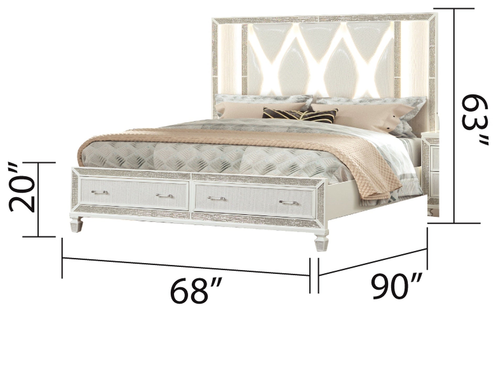Crystal Queen Storage Bed Made With Wood Finished in White