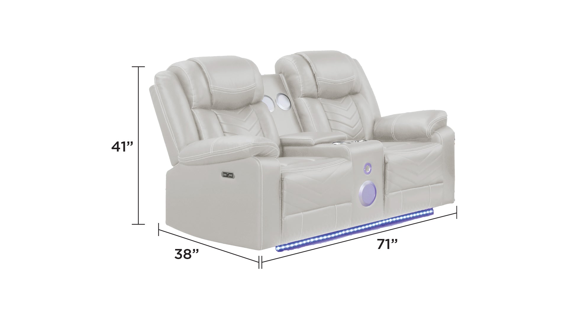 Challenger Modern Contemporary LED Power Recliner Loveseat with console, storage,  stainless cup holder, Bluetooth speaker in Beige      same asG150109155  (B is NJ inventory, G is CA inventory,)