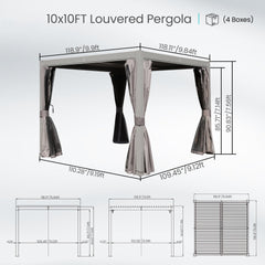 10x10 FT Outdoor Louvered Pergola with Adjustable Louvers-Gray