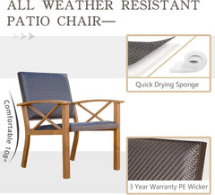 Patio Bistro Set 3 Pieces with Wood Grain Aluminum Wicker Padded Porch Chairs,Coffee Table,Outdoor Conversation Set with Beige Waterproof Pillows