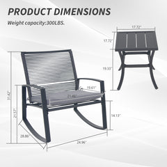 2-person Outdoor Patio Bistro Metal Rocking Conversation Set With Table
