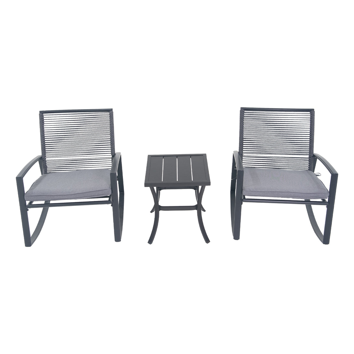 2-person Outdoor Patio Bistro Metal Rocking Conversation Set With Table