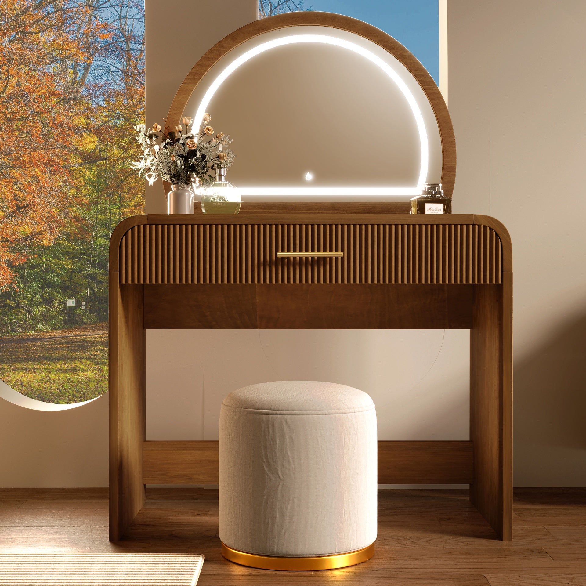 39 inch  Makeup Vanity Table with Mirror Touch Screen Lighted Mirror, Dressing Table with Drawer for Bedroom, Espresso