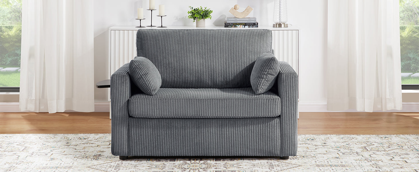 Twin Size Sofa Bed 47.2" Sleeper Sofa Loveseat Sofa with a Foldable Mattress, a Foldable Side Table, a Side Storage Pocket and Two USB Ports for Living Room, Gray