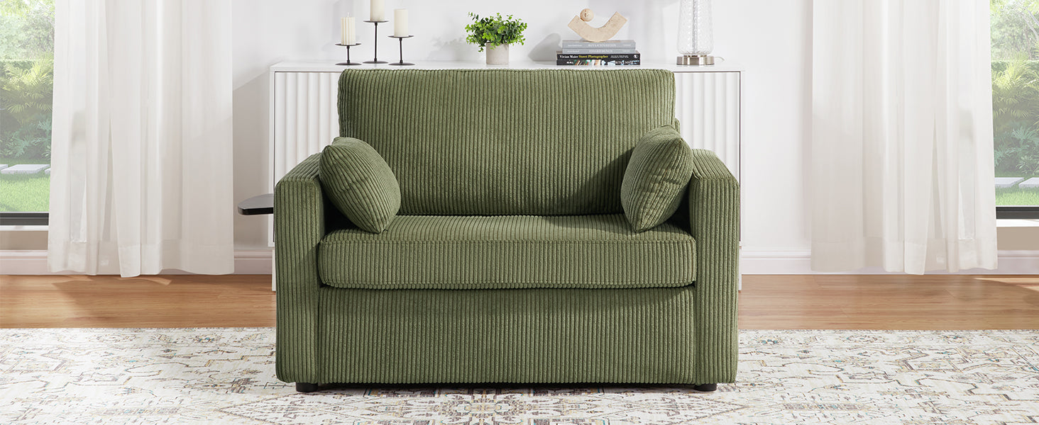 Twin Size Sofa Bed 47.2" Sleeper Sofa Loveseat Sofa with a Foldable Mattress, a Foldable Side Table, a Side Storage Pocket and Two USB Ports for Living Room, Green