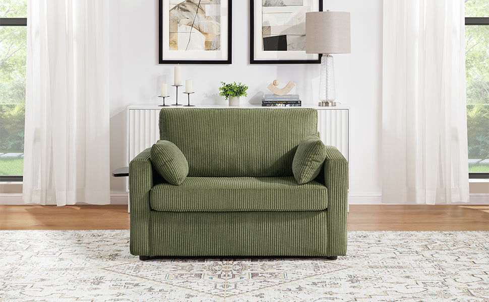Twin Size Sofa Bed 47.2" Sleeper Sofa Loveseat Sofa with a Foldable Mattress, a Foldable Side Table, a Side Storage Pocket and Two USB Ports for Living Room, Green