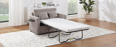 Twin Size Sofa Bed 47.2" Sleeper Sofa Loveseat Sofa with a Foldable Mattress, a Foldable Side Table, a Side Storage Pocket and Two USB Ports for Living Room, Grey-Brown