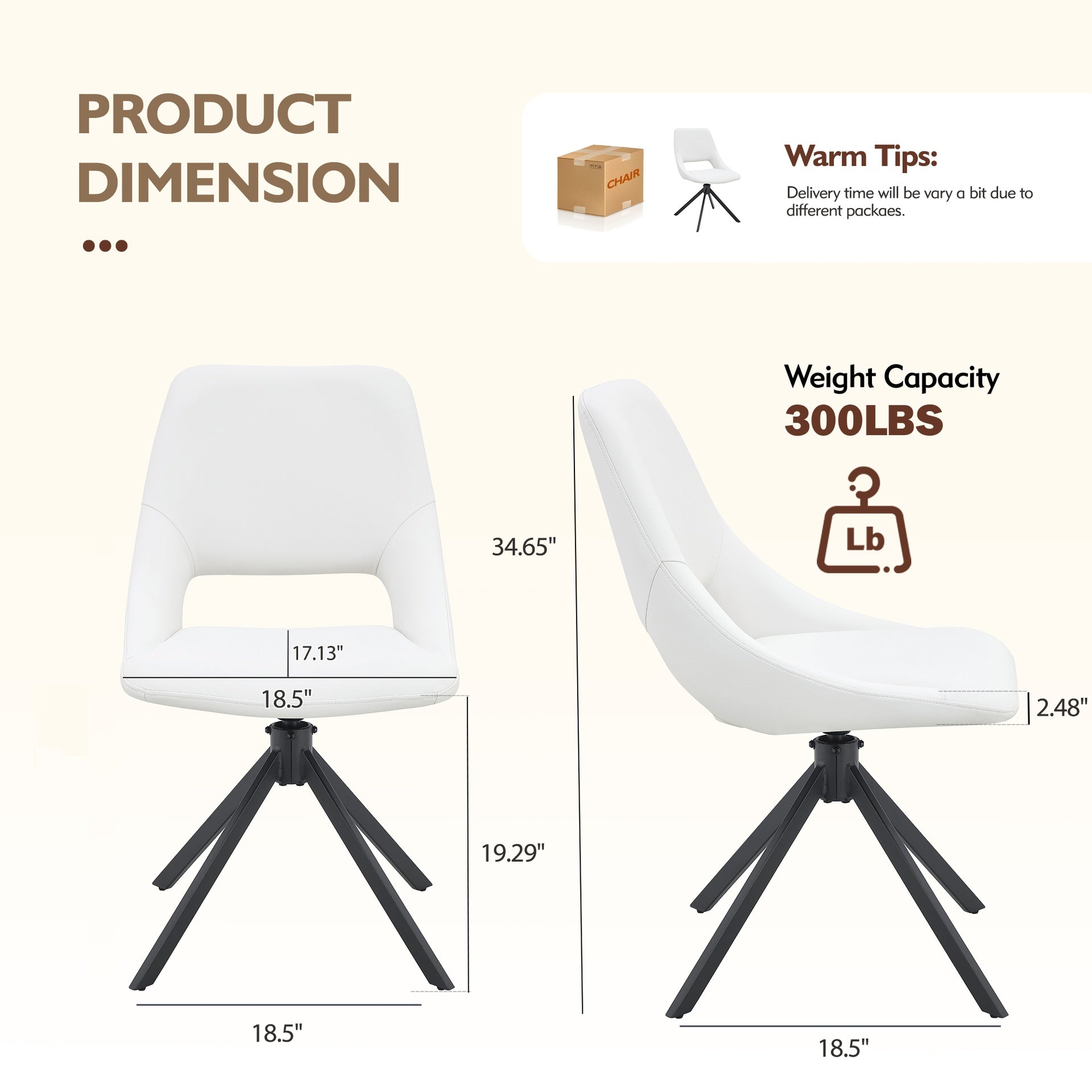 Dining Chairs Set of 2, Comfortable Swivel Dining Room Chair, Metal Kitchen Chairs with GoldMesh Scratch-Resistant Leather and High Back (White, Set of 2)