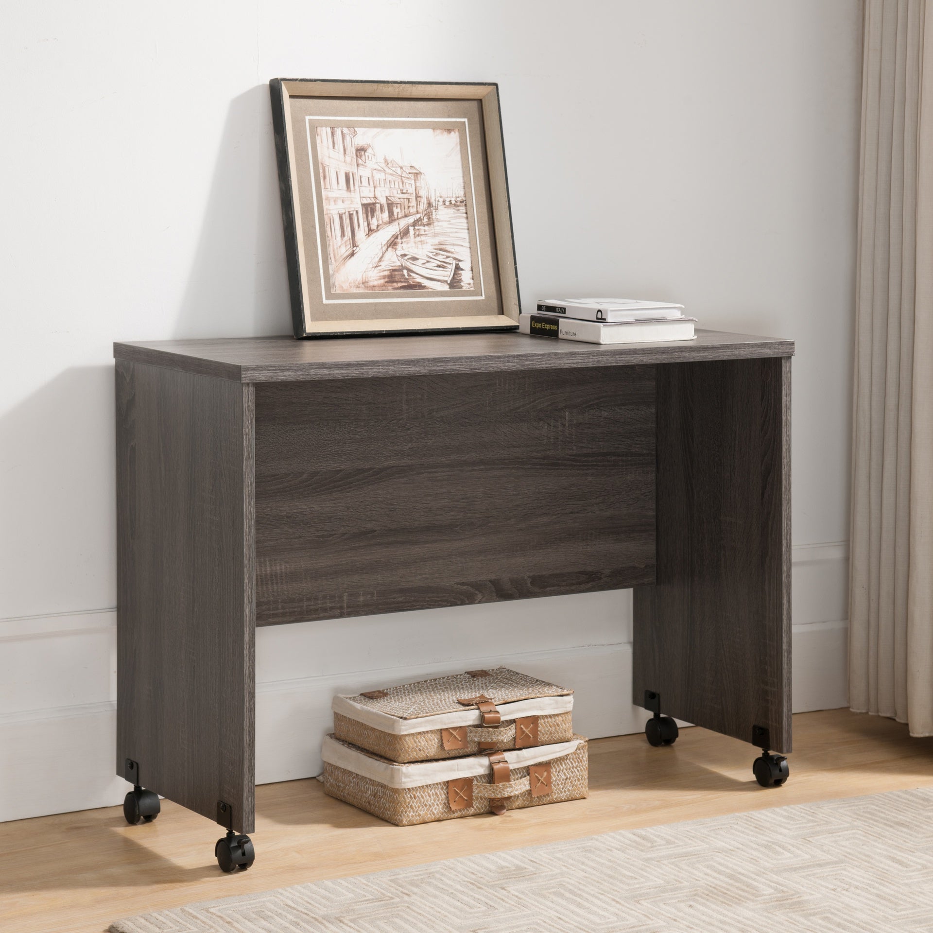 Wooden Mobile Computer Desk, Home Office Desk - Distressed Grey