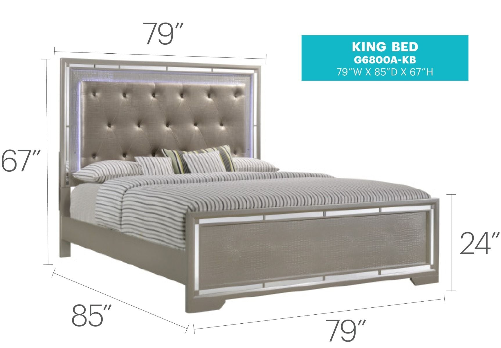 Alana G6800A-KB King Bed (  3 Boxes) , Silver Champagne