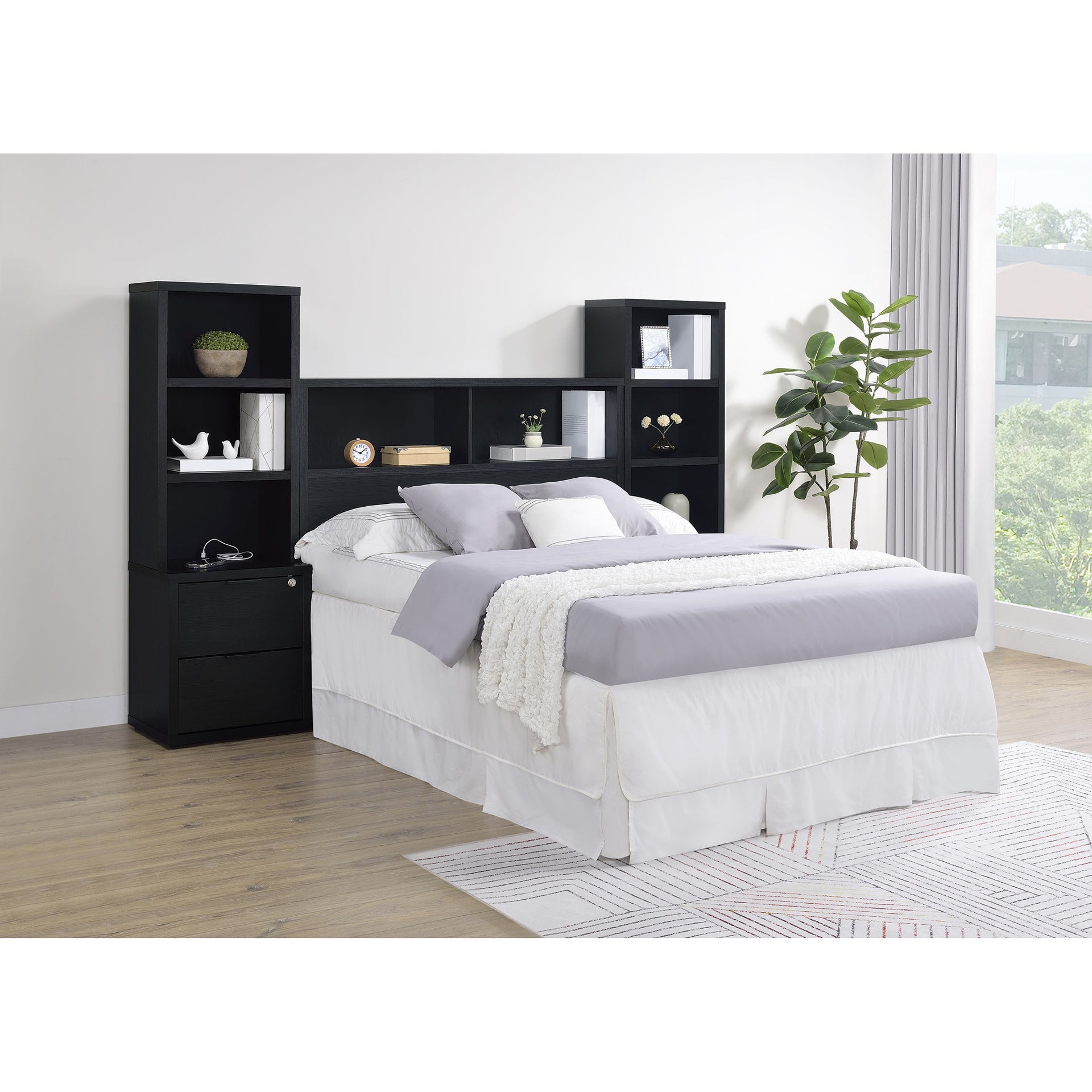 Geary Black 3-piece Full Bedroom Set with Bookcase Headboard