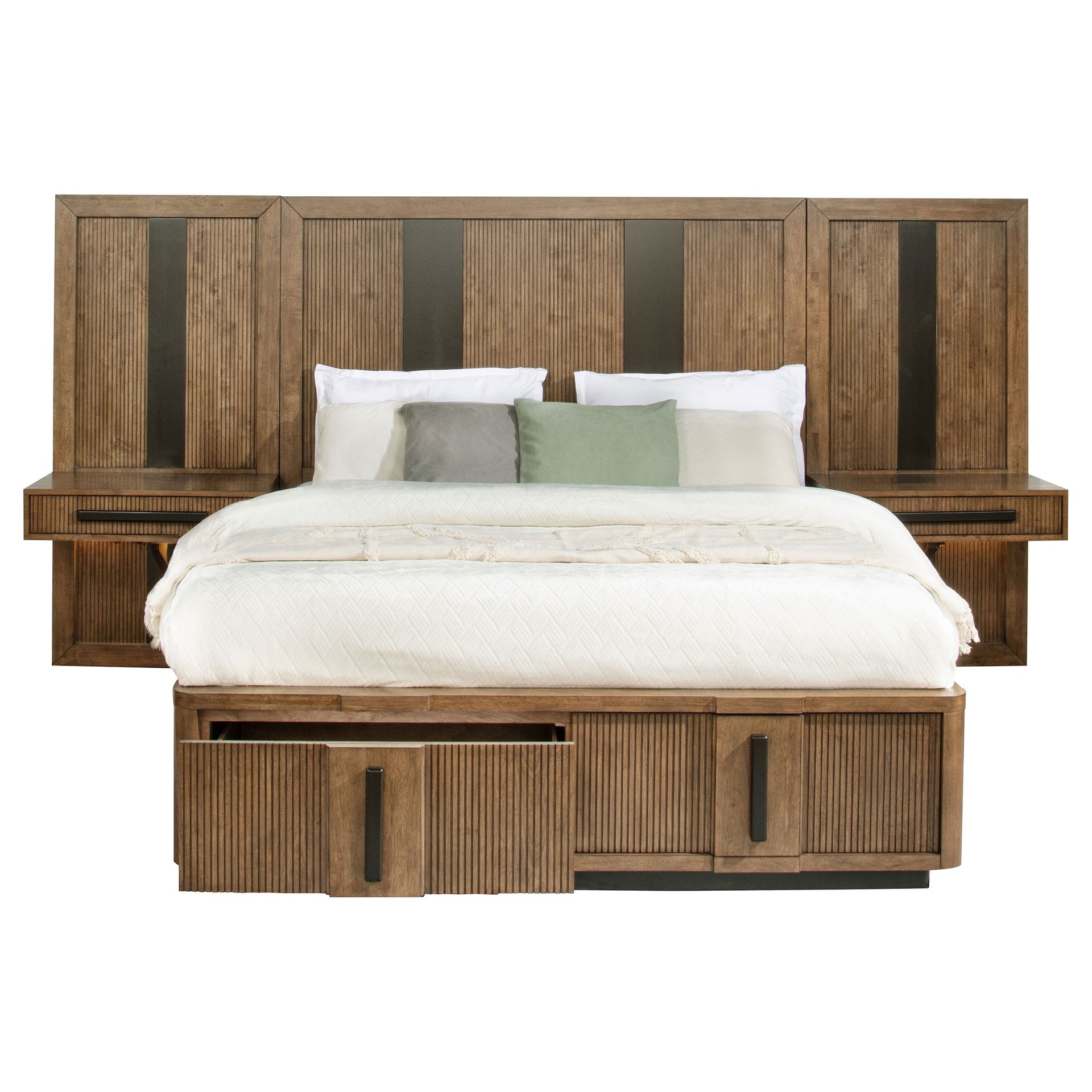 Moraga Ash Brown Queen Wall Panel Storage Bed