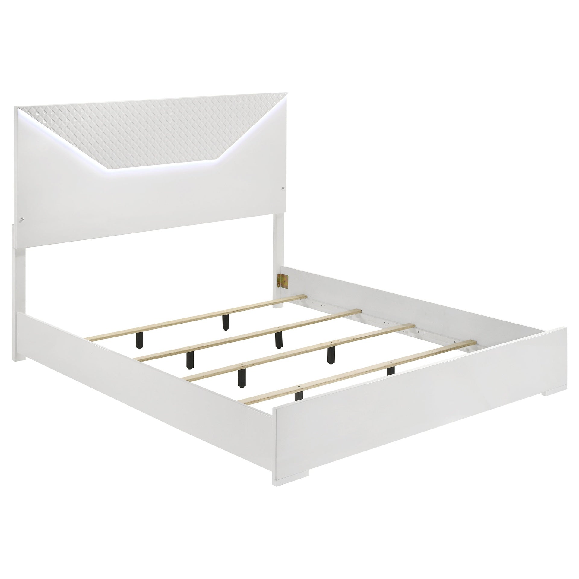 Pierce White High Gloss LED Headboard Eastern King Panel Bed