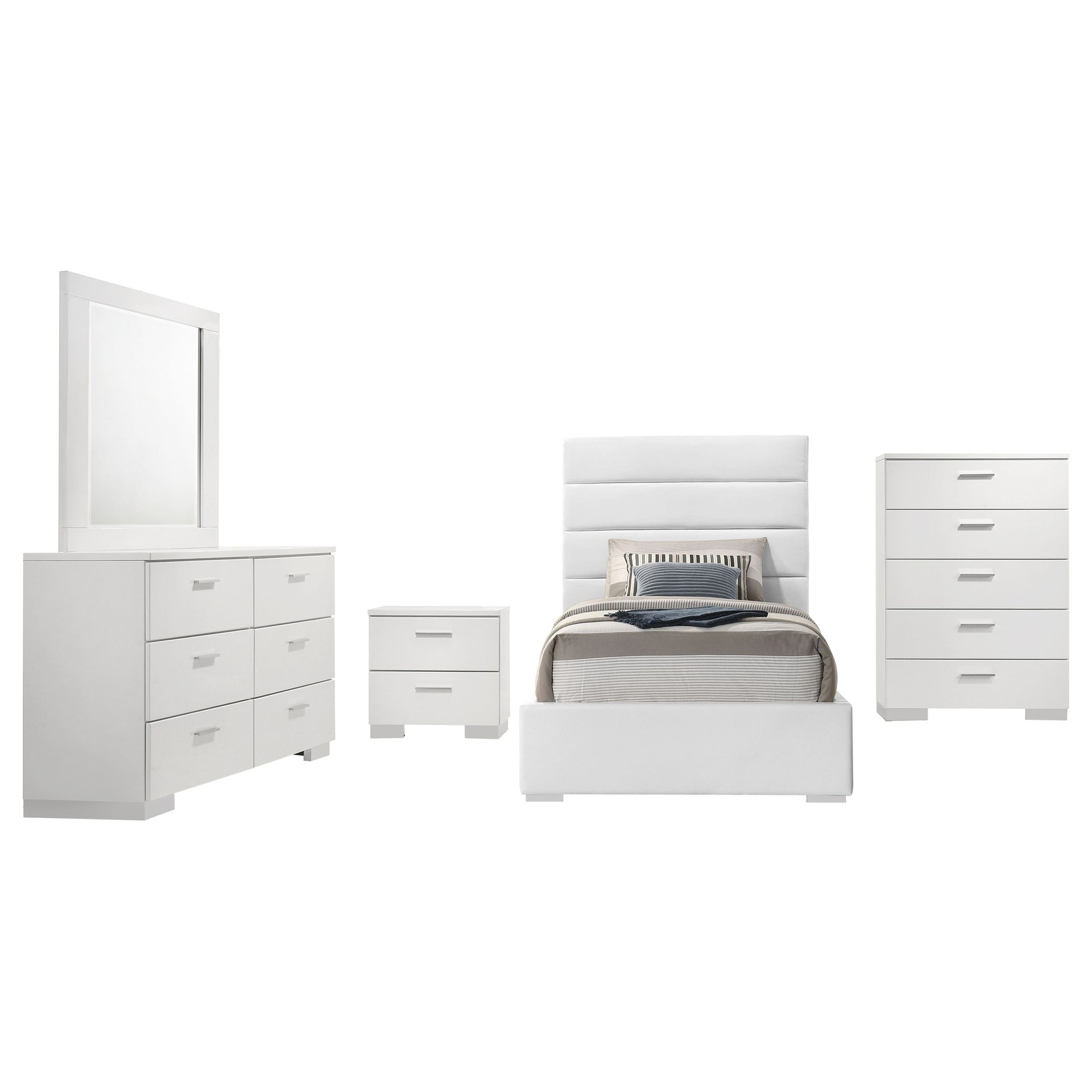 Dulcey White High Gloss 5-piece Twin Bedroom Set