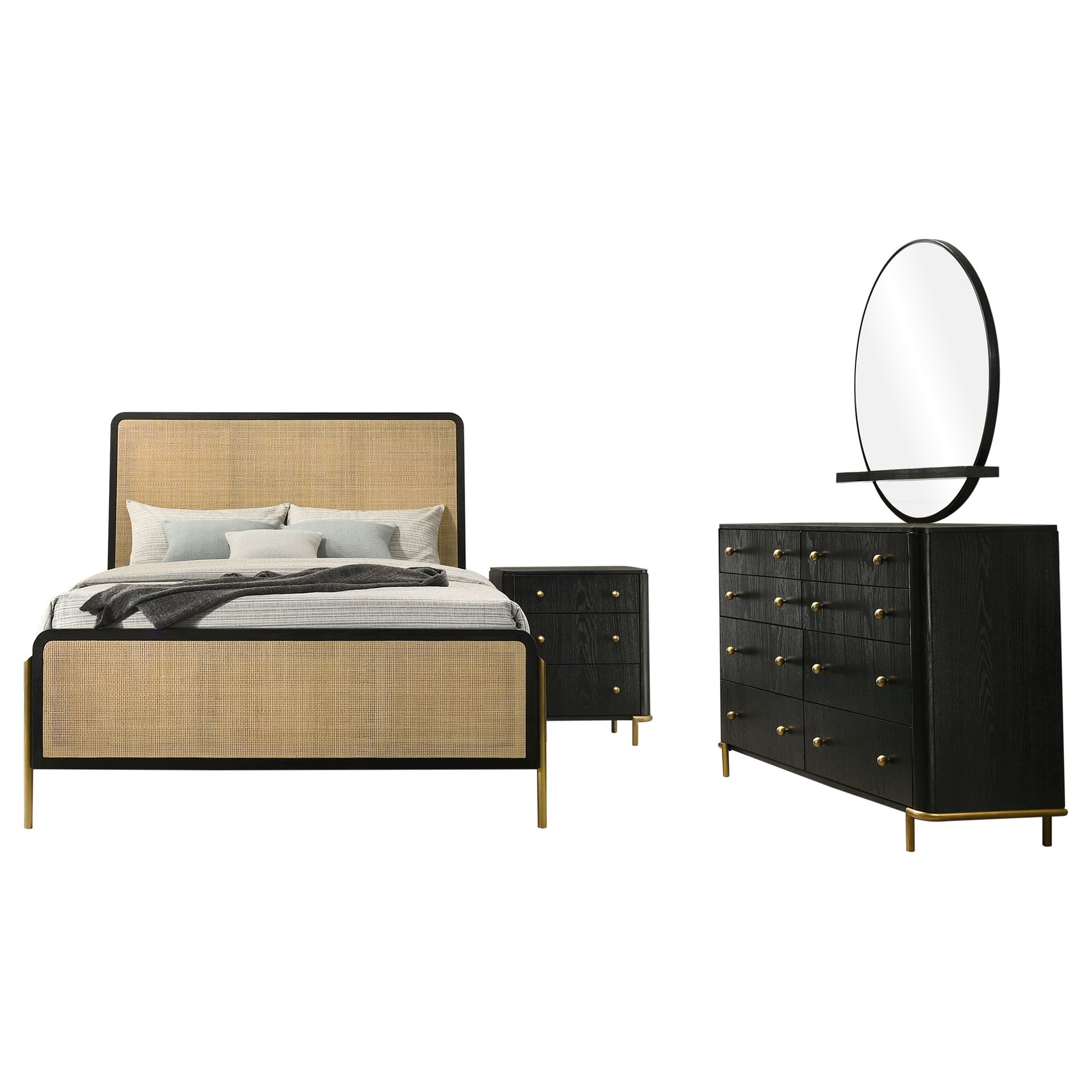Anser Black and Natural 4-piece Eastern King Bedroom Set
