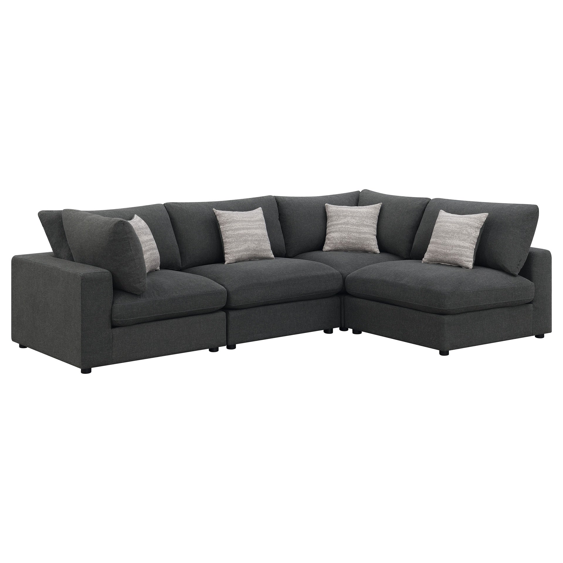 Rhette Charcoal 4-piece Upholstered Sectional with Reversible Cushions