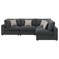 Rhette Charcoal 4-piece Upholstered Sectional with Reversible Cushions