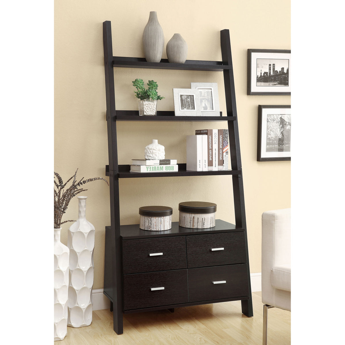 Shasta Cappuccino 5-Shelf Storage Ladder Bookshelf