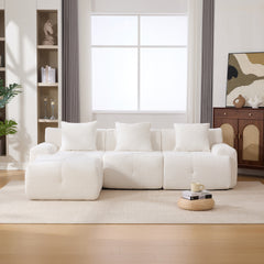 104.3" 4-Piece L Shaped Upholstered Modular Sectional Sofa, Oversized 3-Seater Boneless Convertible Cloud Tufted Couch Set with Deep Seat & Movable Ottoman 3 Pillows for Living Room,No Assembly, Ivory