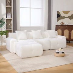 104.3" 4-Piece L Shaped Upholstered Modular Sectional Sofa, Oversized 3-Seater Boneless Convertible Cloud Tufted Couch Set with Deep Seat & Movable Ottoman 3 Pillows for Living Room,No Assembly, Ivory