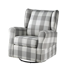 Grey and White Rolled Arm Swivel Chair with Glider