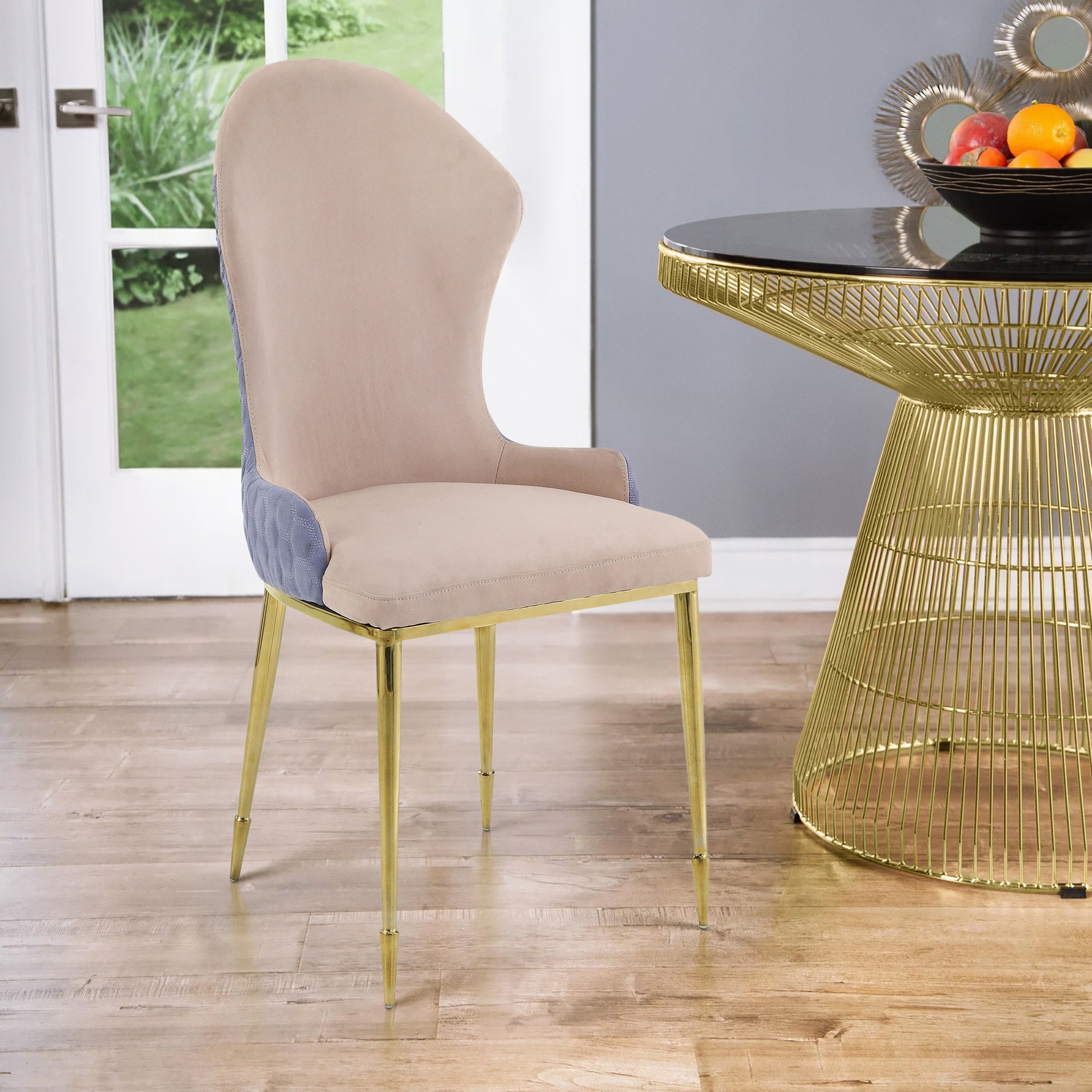 Tan and Gold Sloped Arms Dining Chairs (Set of 2)