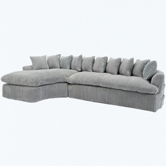 127''  Large Sectional Sofa ,Elegant Curved Design ,High-Resilience Foam ,Ten Back Cushions,L-Shape Left Sofa,No Assembly  Required , (Gray-Soft Corduroy Fabric)
