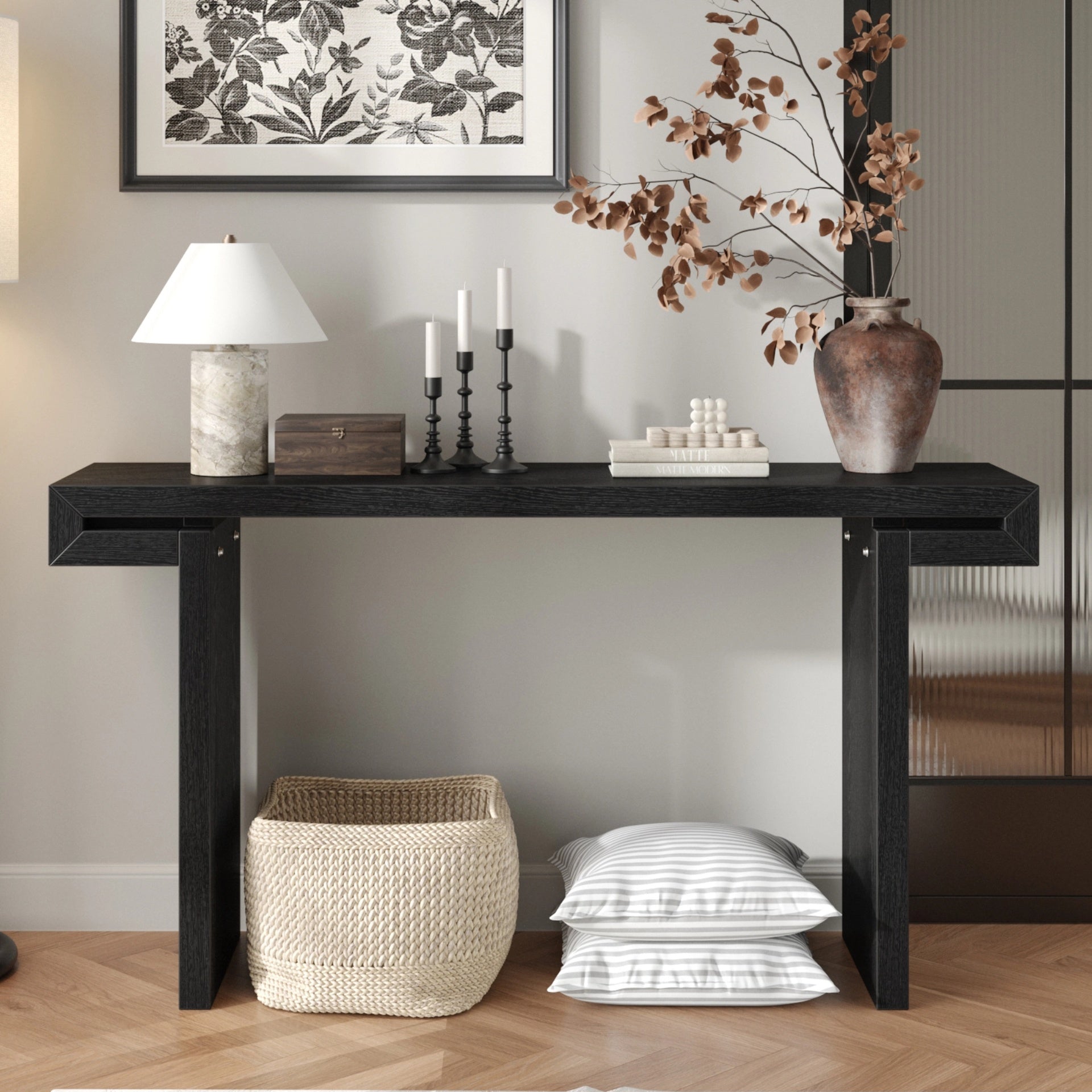 60inches Rustic Farmhouse Console Table , Distressed Wood Finish Entryway Sofa Side Table for Living Room, Hallway, Black