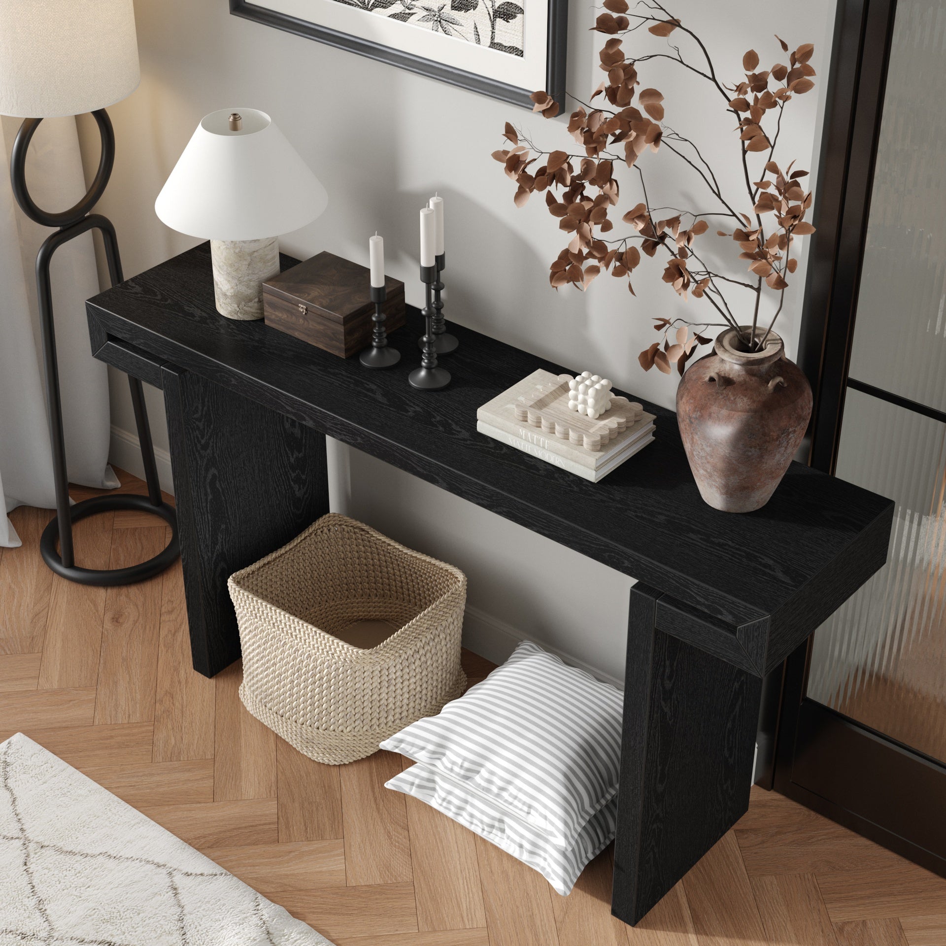60inches Rustic Farmhouse Console Table , Distressed Wood Finish Entryway Sofa Side Table for Living Room, Hallway, Black