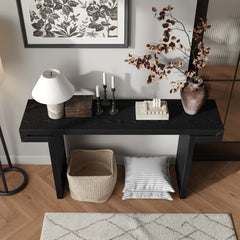 60inches Rustic Farmhouse Console Table , Distressed Wood Finish Entryway Sofa Side Table for Living Room, Hallway, Black