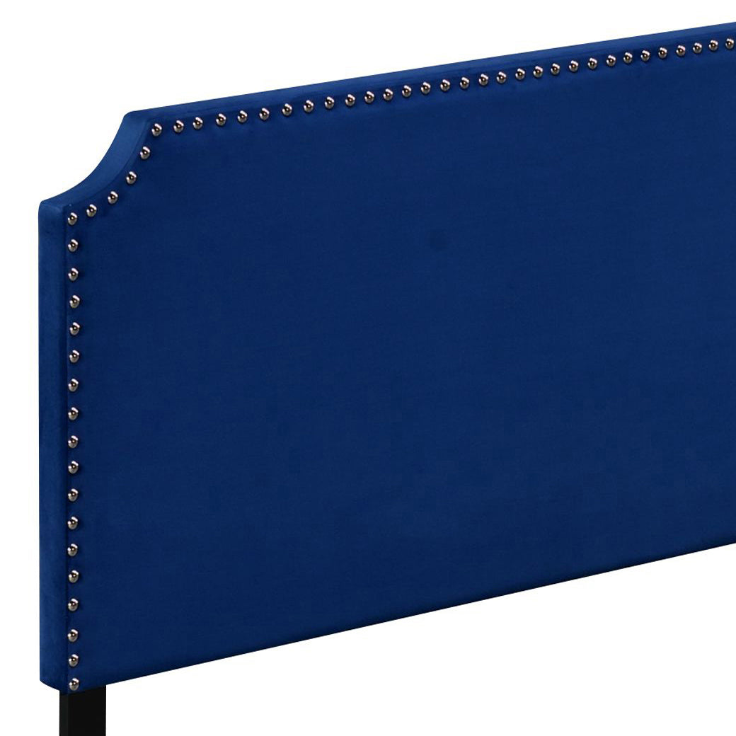 Blue Queen Panel Bed with Scooped Headboard