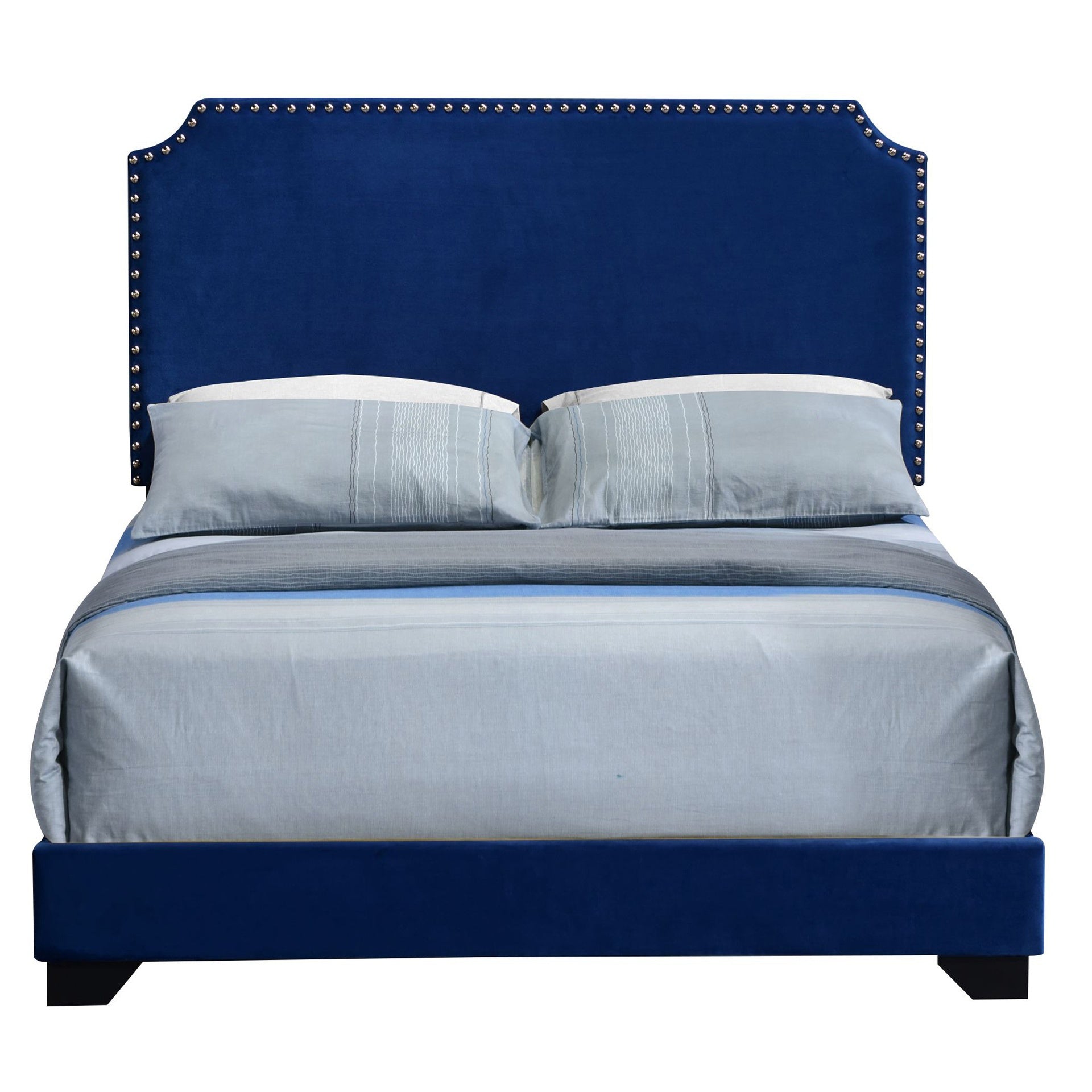 Blue Queen Panel Bed with Scooped Headboard