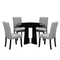 5-Piece Round Dining Table set, 43-Inch Modern Dining Table and 4 Upholstered Chairs for Dining Room, Kitchen Room, Living Room, Easy Assembly