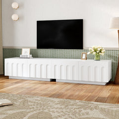 ON-TREND Elegant TV Stand with Arched Design for TVs Up to 80", Modern Dual Purpose Coffee Table with 4 Drawers, Multi-Functional Organizer Cabinet with Storage for Living Room, Bedroom, White