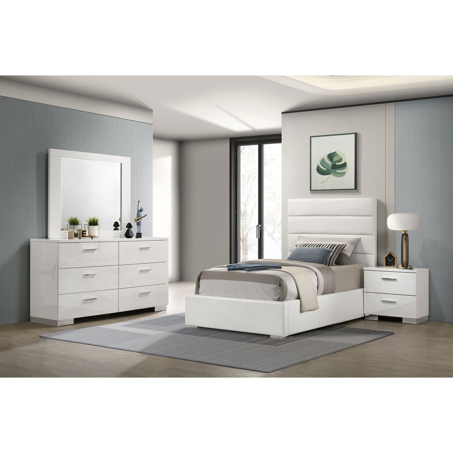 Dulcey White High Gloss 4-piece Twin Bedroom Set